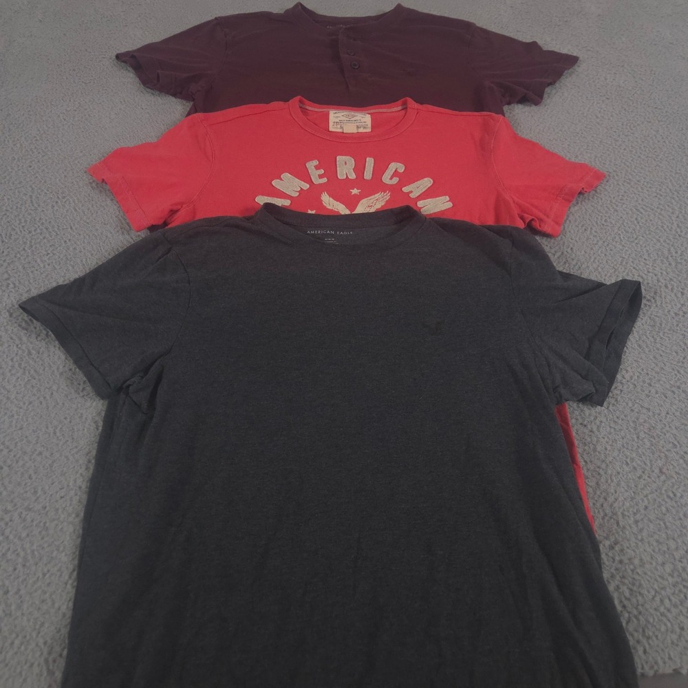 LOT OF 3 American Eagle Shirt Mens Medium‎ Multi-Color Graphic Henley Cotton Tee